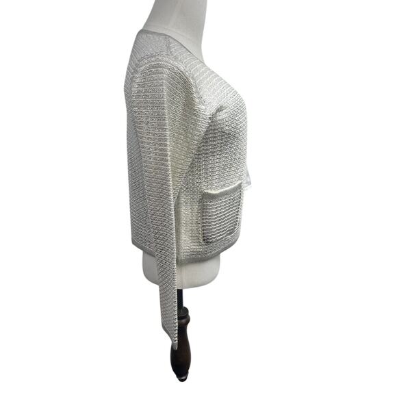 Koko + Mason Knit Cardigan Sweater L Blazer Ivory Silver Pockets Coquette Luxury - Picture 7 of 10